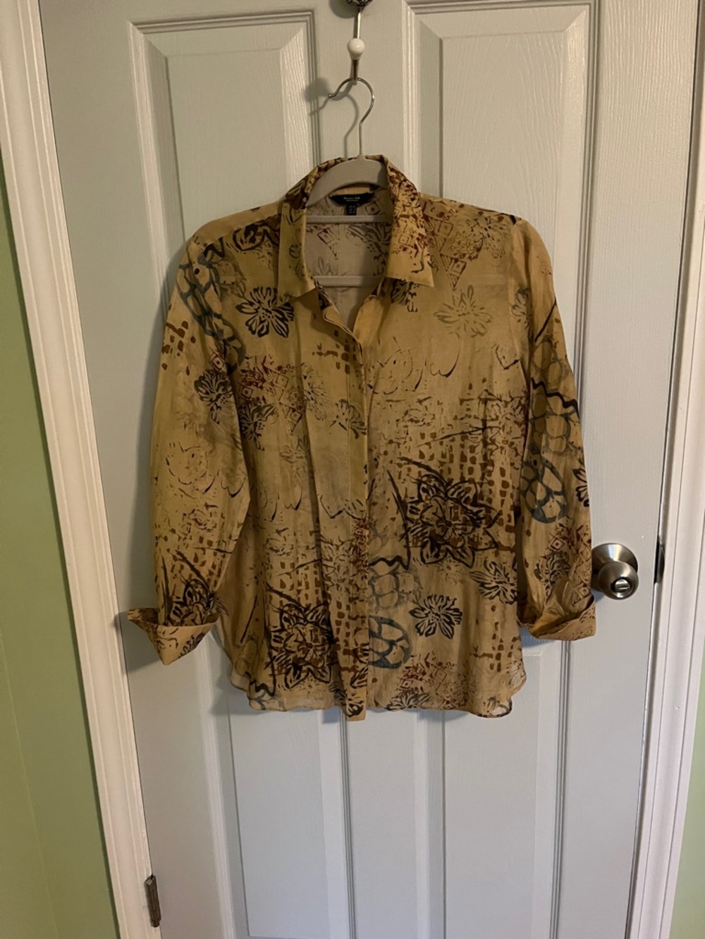 Massimo Dutti Tan Floral & Abstract Print Button-Down Shirt